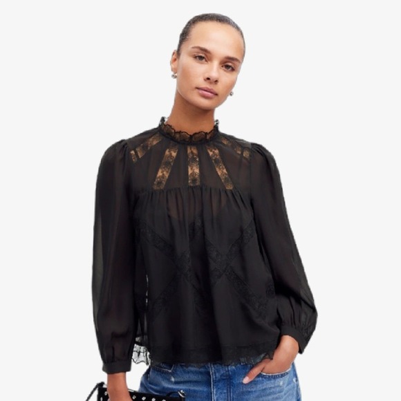 Madewell Tops - Madewell Black Lace Detail Blouse
